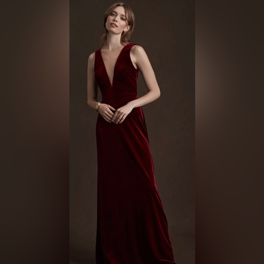 Jenny Yoo Deep Burgundy Velvet V-Neck Wedding Guest/Bridesmaid Dress